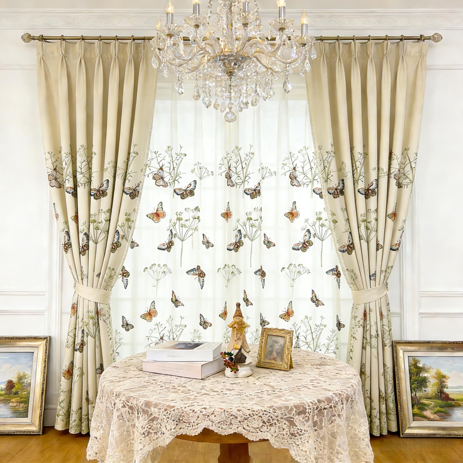 Embroidered Butterfly Window Semi Sheer Curtains for Room Country Style Dande…