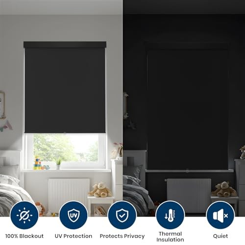 100%out Roller Shades Cordless Blinds for Indoor Windows,Free 23″W x 72″H Black