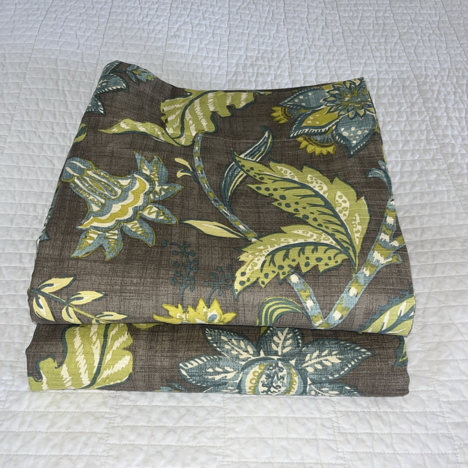 2 WORLD MARKET Jacobean Floral GREEN Blue BROWN Curtain PANELS 48×84” Lined