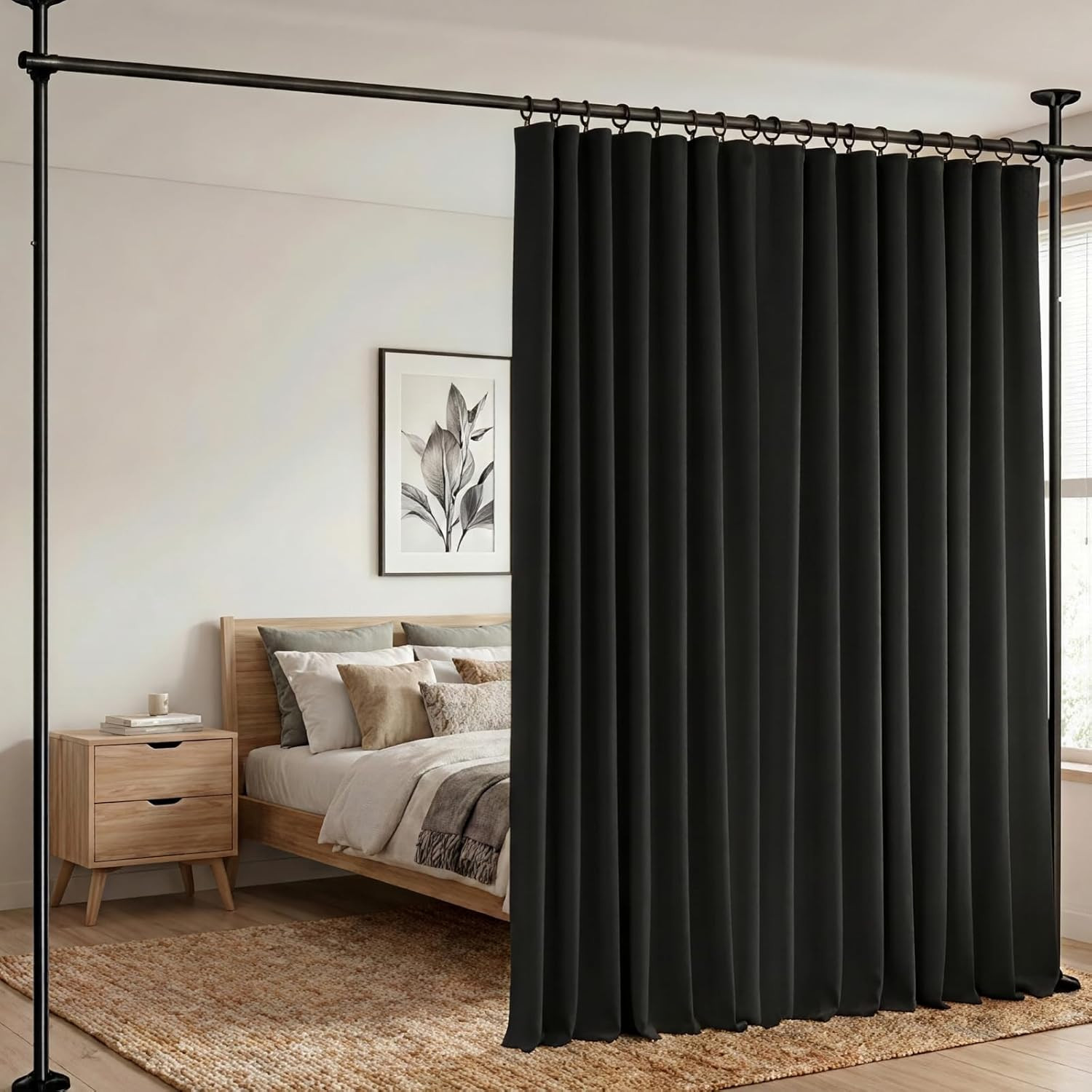 Hoeflife Room Divider Curtains Blackout Floor to Ceiling Curtain with Hook Wall