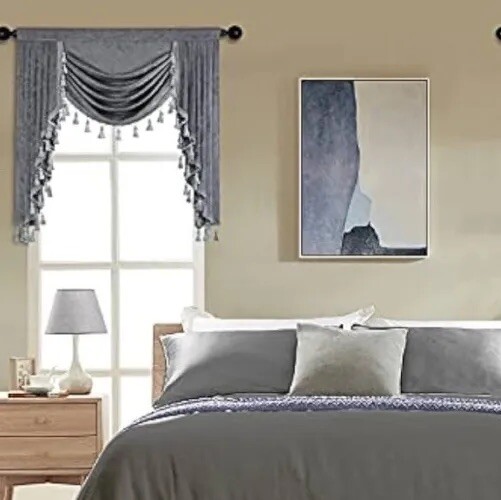 GREY THICK CHENILLE WATERFALL CURTAIN VALANCE 39”