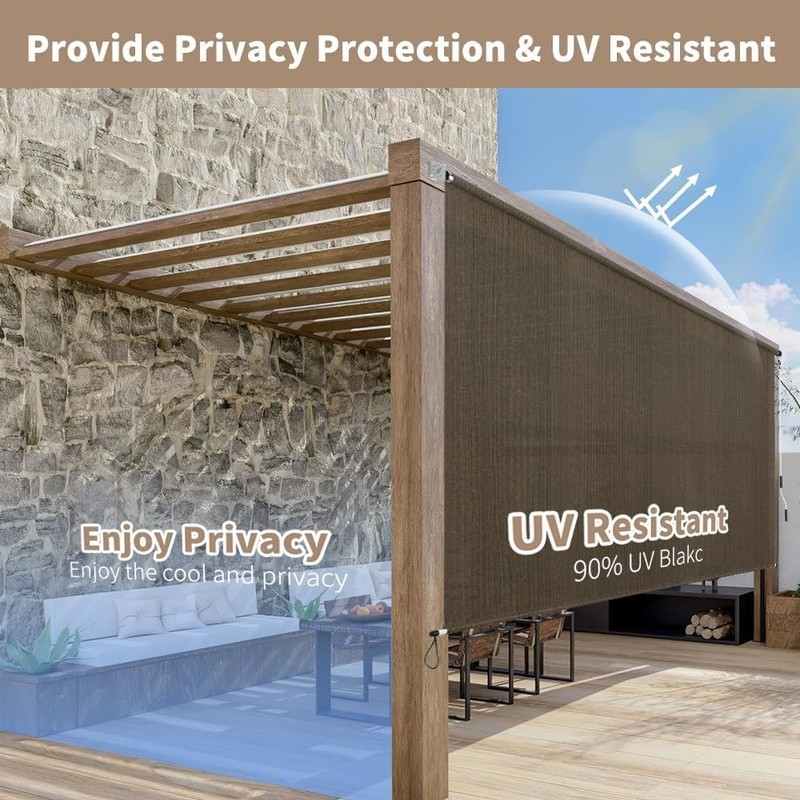 Cordless Outdoor Roller Shades UV Protection Privacy Patio Blinds 96″L x 48″W US