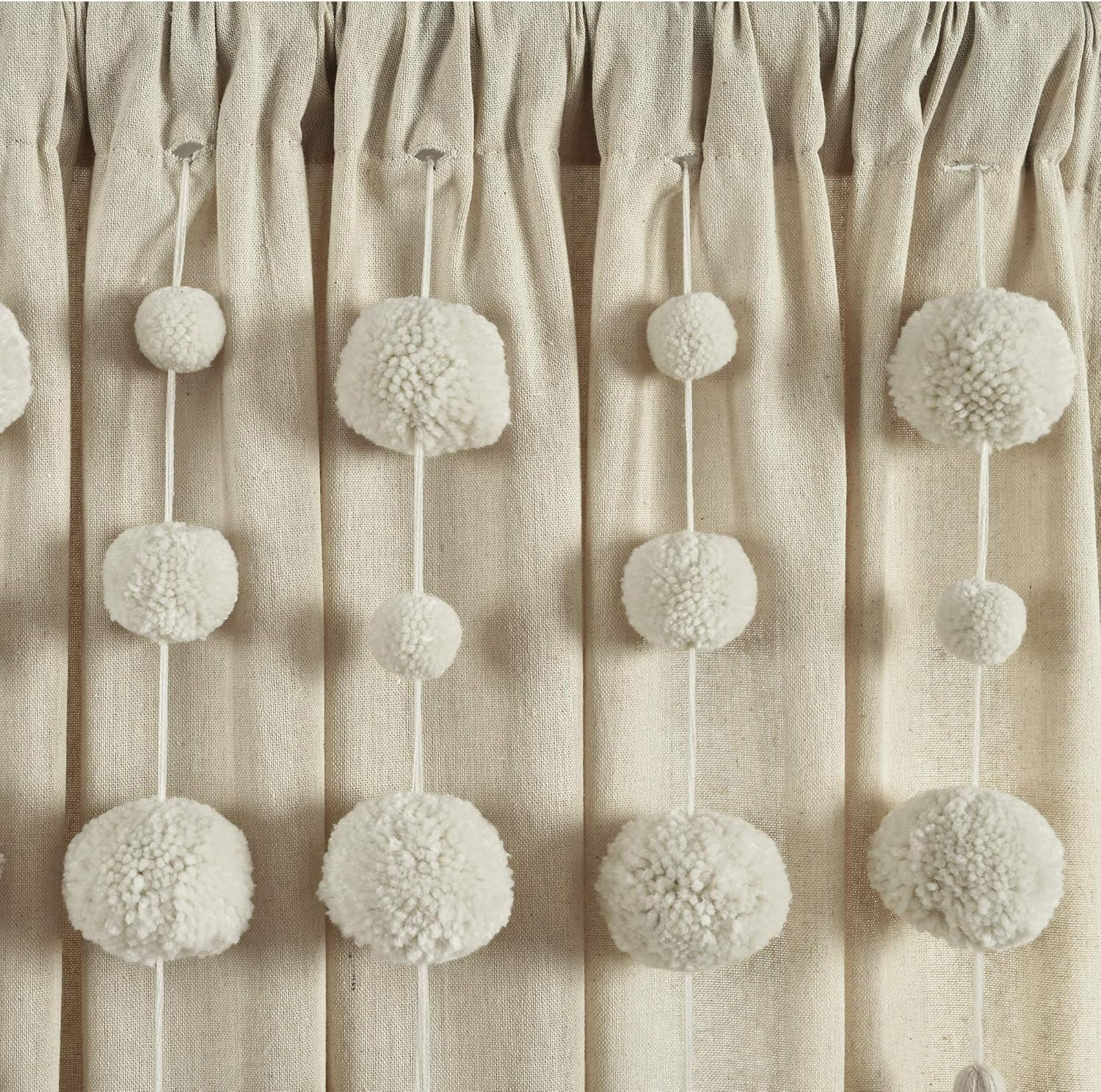 Boho Pom Pom Tassel Linen Textured Window Curtain Panel 52″ W X 95″ L