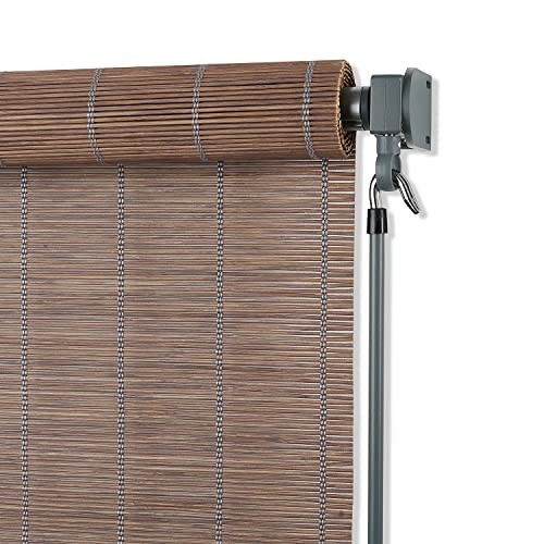 Wand Operated Outdoor Roller Shade – Cordless Sun 72″W x 48″H Driftwood