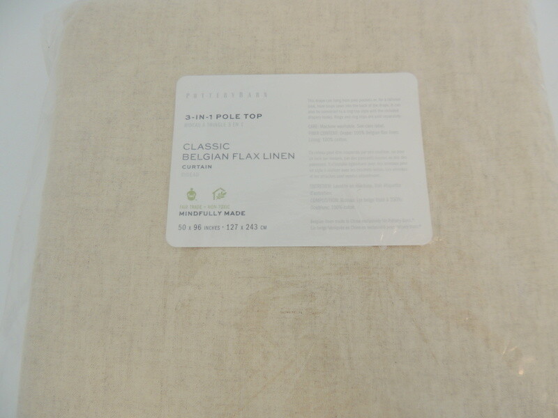 Pottery Barn Drape Classic BELGIAN FLAX LINEN 3-in-1 Pole Top 50″W x 96″L