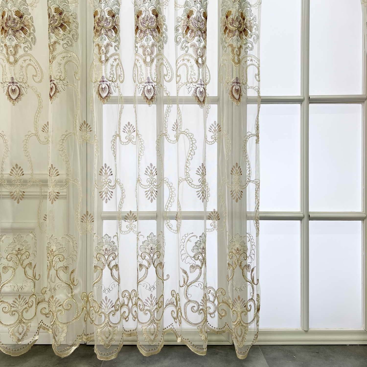 Wpkira Exquisite European Embroidered Floral Sheer Curtains Rod Pocket