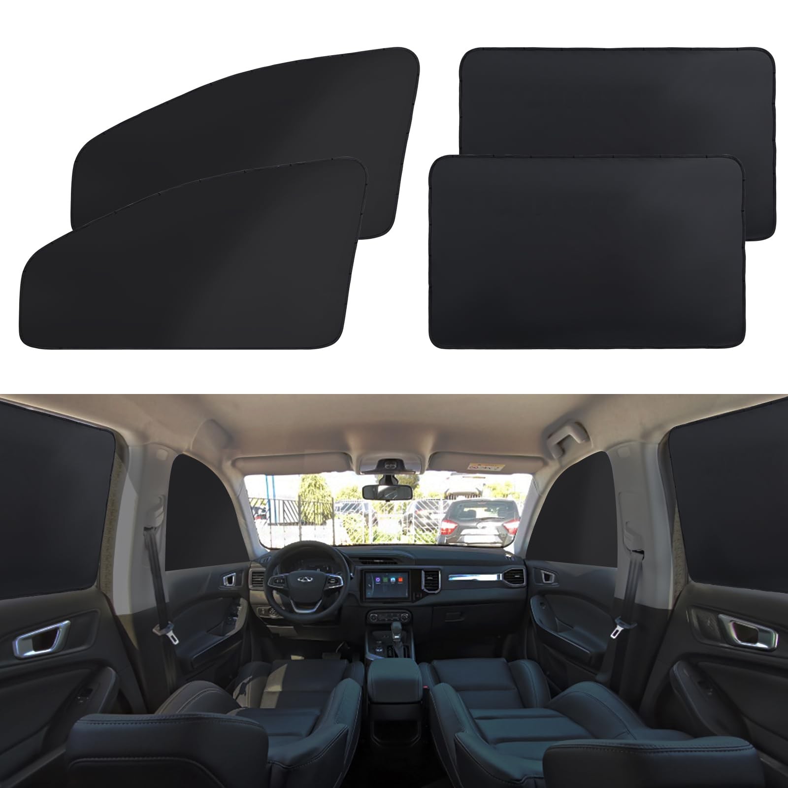 XCBYT Car Window Shades – 4 Pcs Privacy Curtains – 100% Large, Black-4PCS