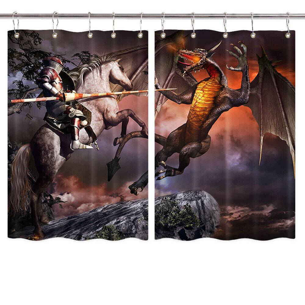 Medieval Fantasy Knight Kitchen Curtains Window Drapes 2 Panel Set with Hooks
