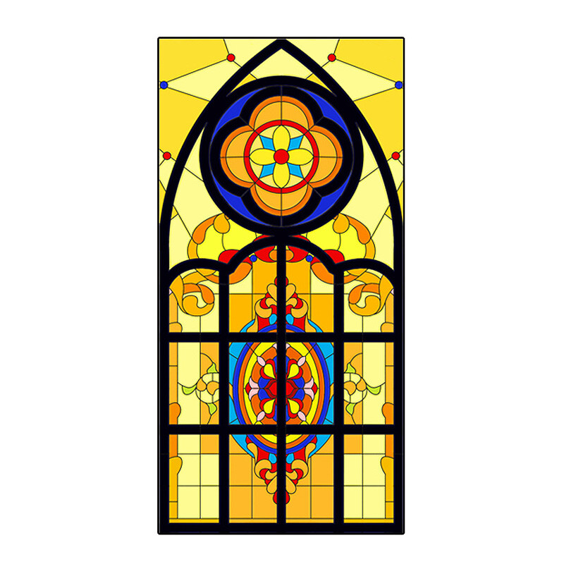 Retro Luxury Privacy Static Stained Window Film Church Balcony Window Decoration