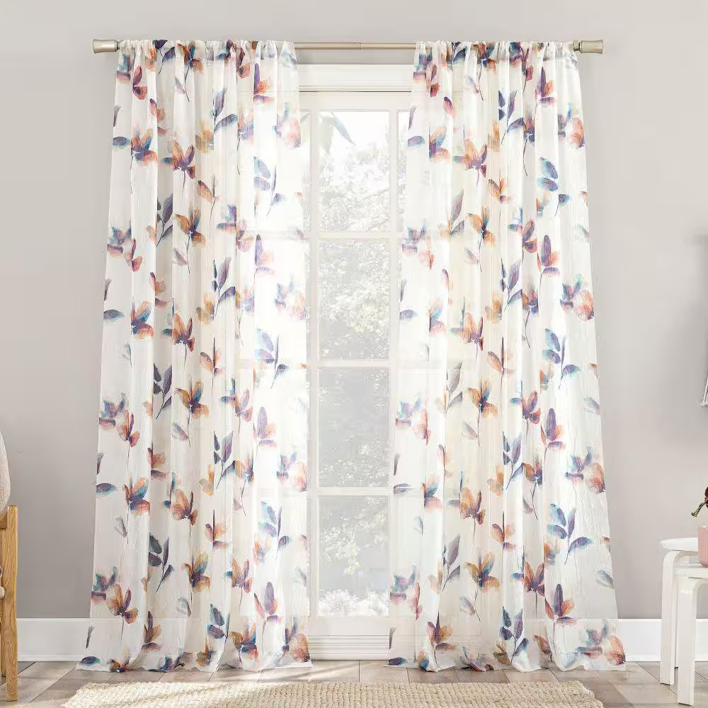 MULTI Polyester Floral 51 In. W X 84 In. L Crushed Printed Rod Pocket Sheer Curt