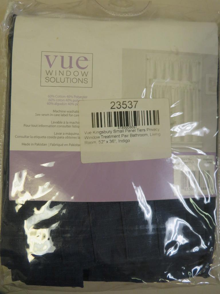 Vue Kingsbury Rod Pocket Curtain Tier Set Indigo Blue 36″ L x 52″ Total W
