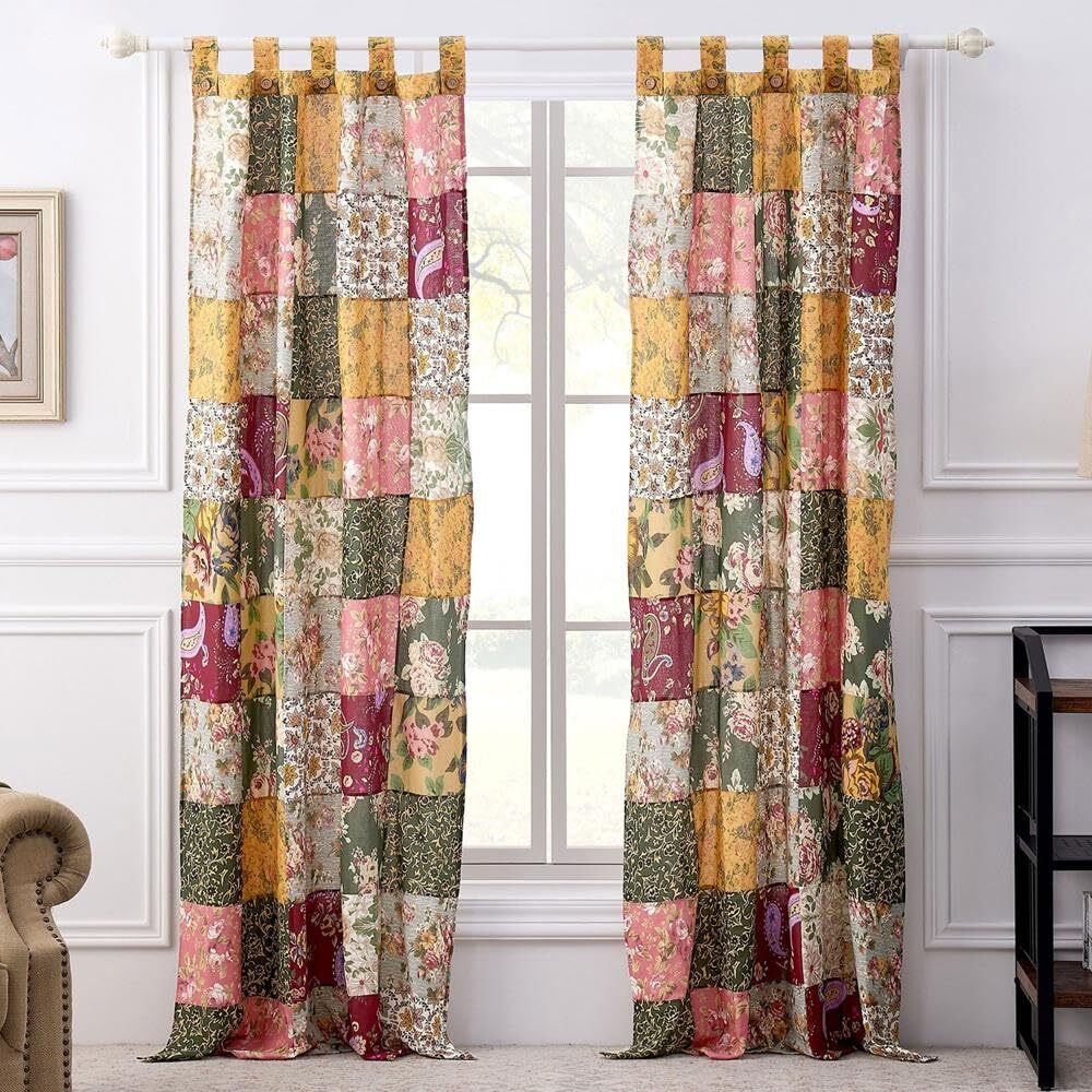Antique Chic Authentic Patchwork Curtain Panel Set 84 X 84 Inches Includes Two