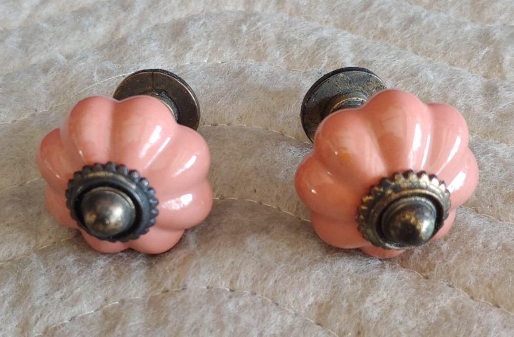 Pair Drape Curtain Tie Backs Light Orange/Peach Ceramic Salvage