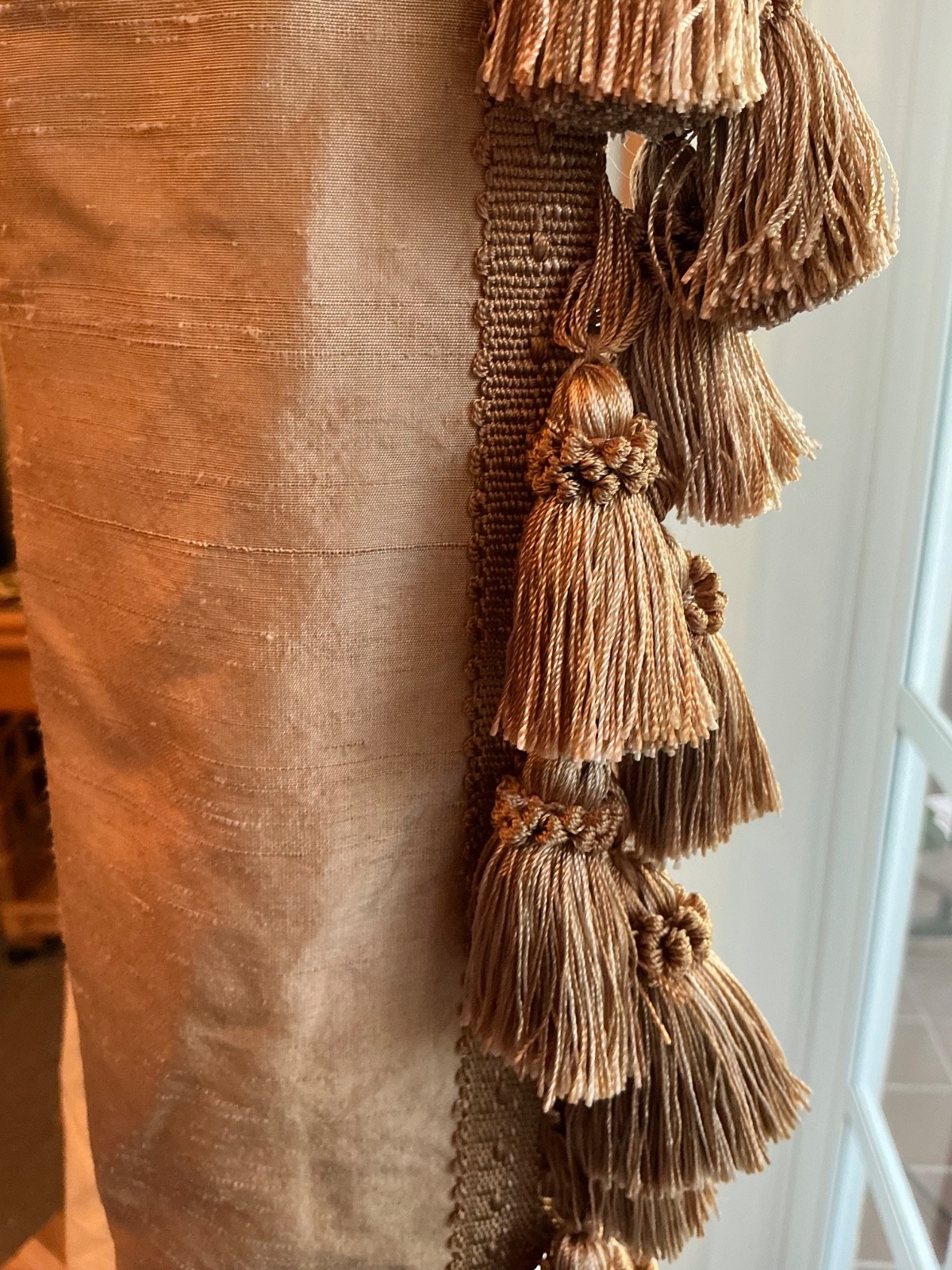 SILK Custom Lined Left DRAPERY PANEL 127” H by 51” W Pleated/Tassels #3