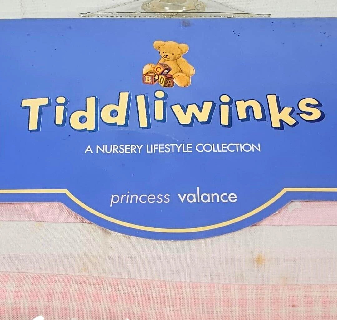 New Tiddliwinks Window Valance 59″ x 14 3/4″ Cotton Blend Pink Check Stars