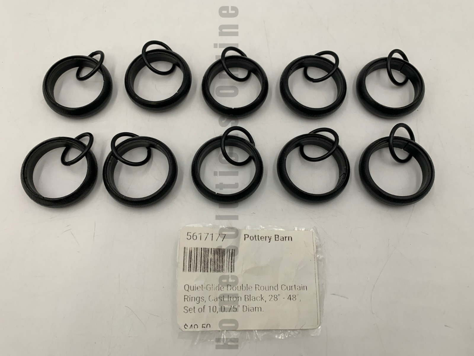 Pottery Barn Quiet-Glide Double Round Rings S/10 Cast Iron Black .75″ #S2052H