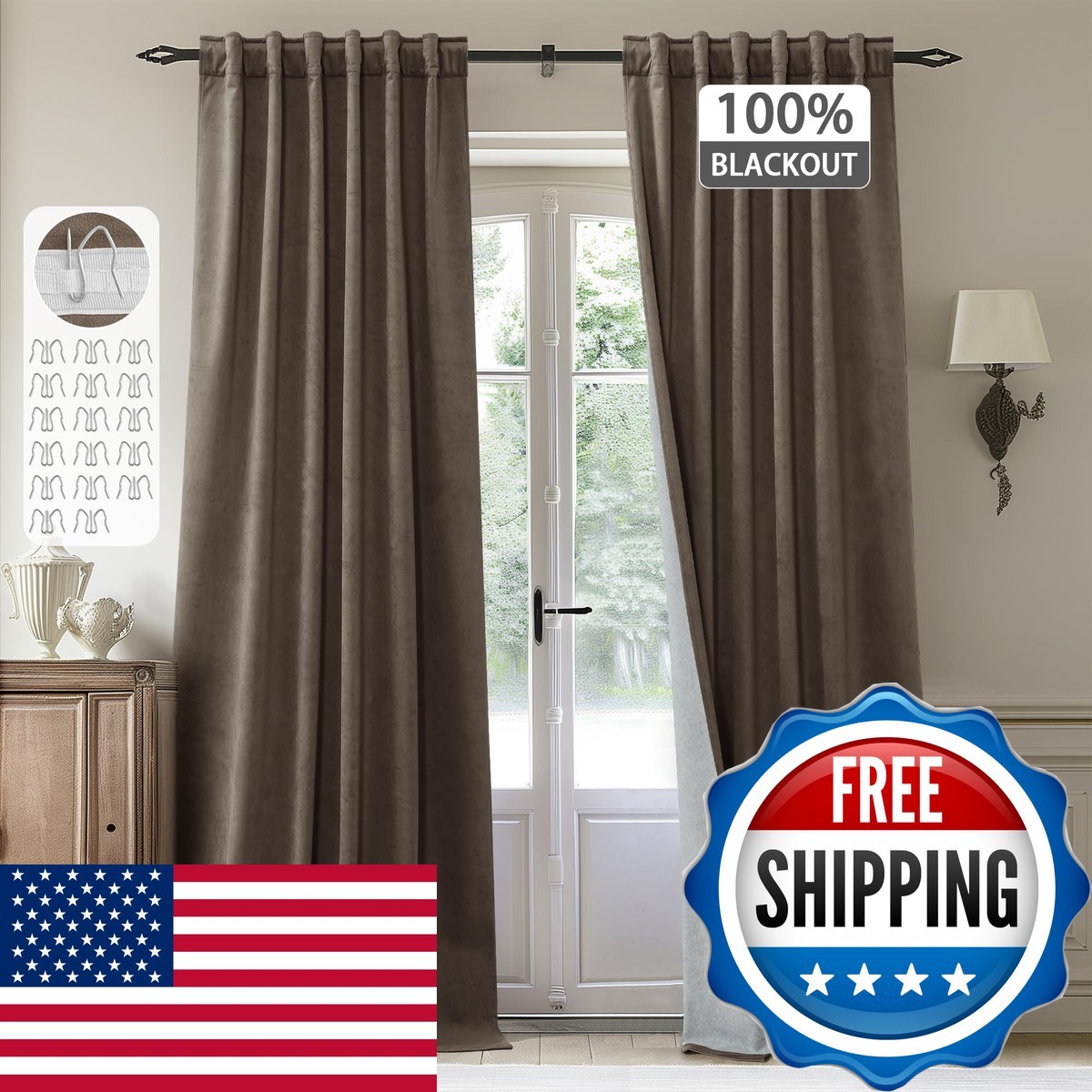 Stangh Taupe Curtains 108 Inches Long Thick Velvet Total Blackout Noise