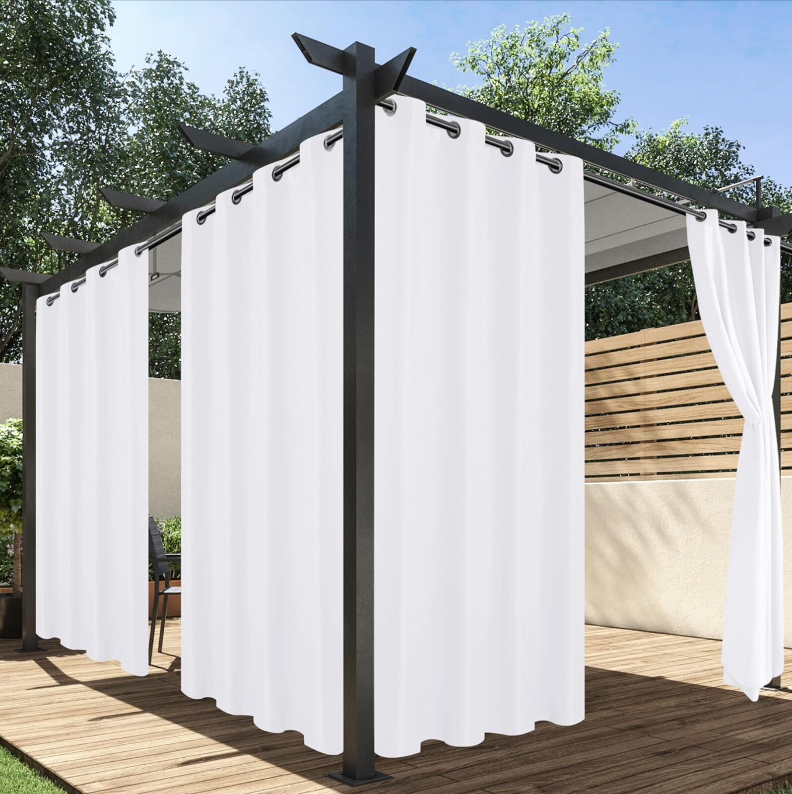 HolidayIdeas White Outdoor Curtains for Patio Waterproof, 4 Panels – 54×84 Inch