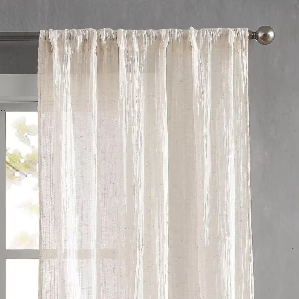 Charter Off-White Faux Linen Solid 50 In. W X 63 In. L Rod Pocket Sheer Curtain