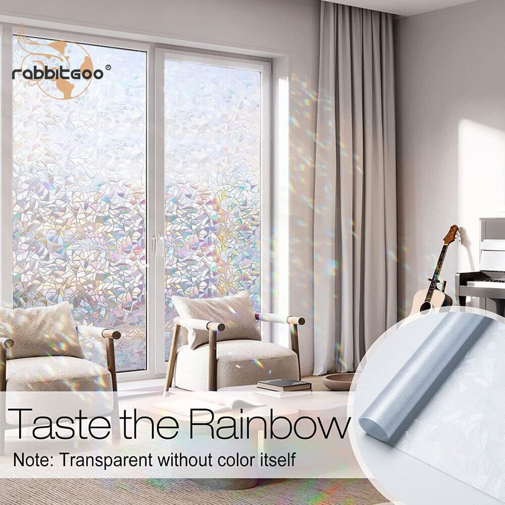 rabbitgoo 3D Privacy Window Film UV Blocking Decorative Static Cling Glass Film