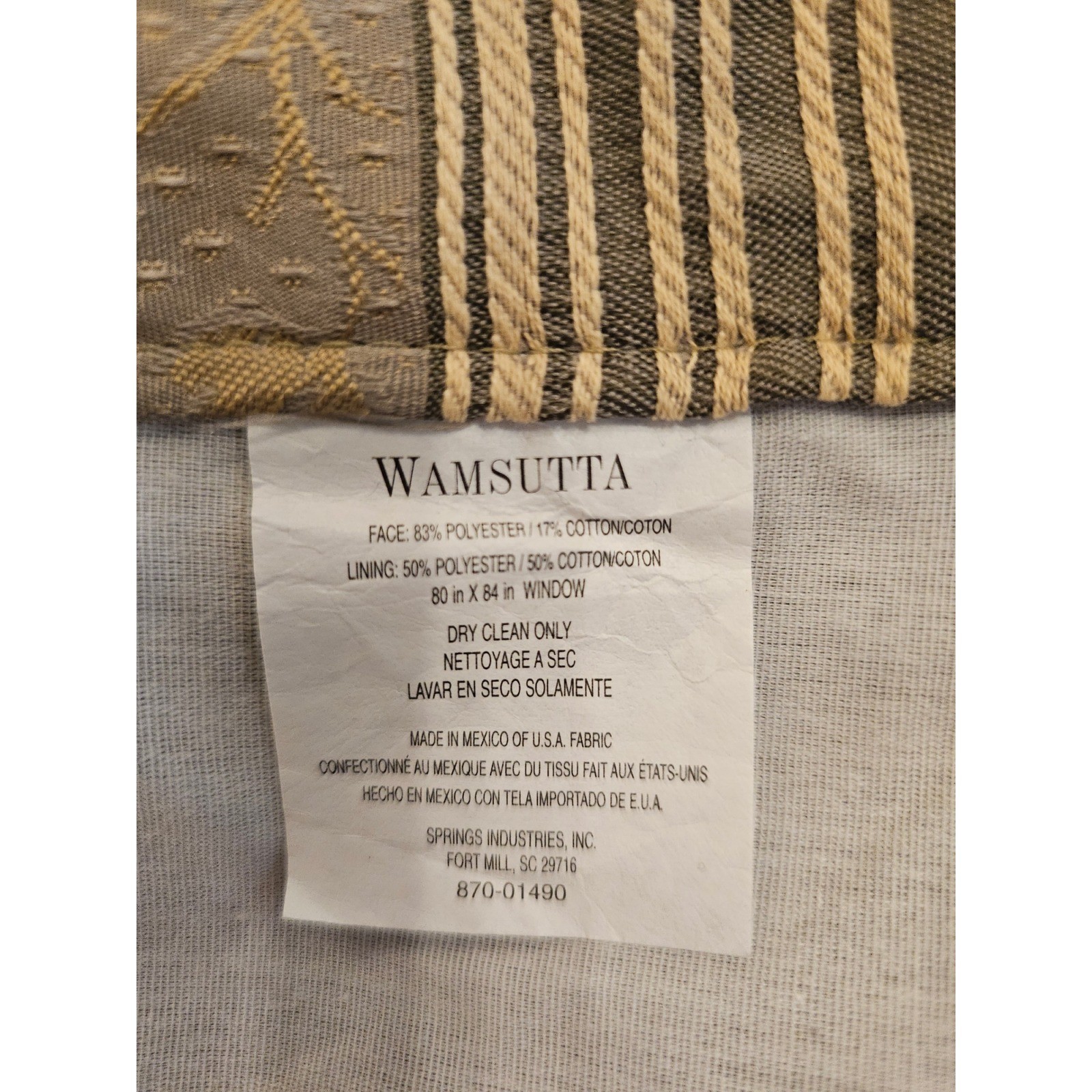 Vintage 90s Wamsutta Lined WindowCurtain Panel 80×84 Floral Damask Striped Taupe