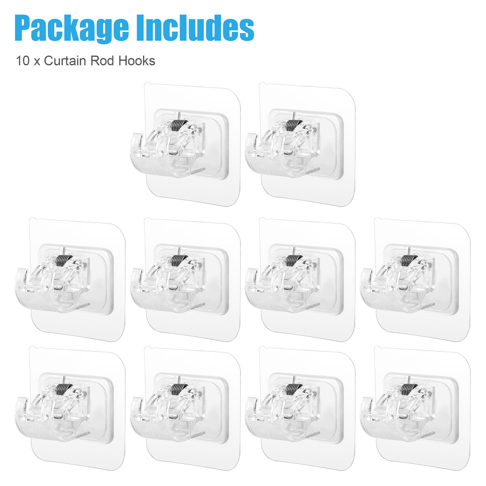 10PCS Nail Free Adjustable Curtain Rod Clip Brackets Self Adhesive Holder Hooks