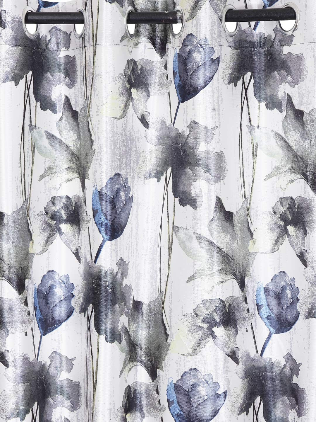Polyester Floral Window Curtain – 5 Feet Grey Pack Of 2 Lined