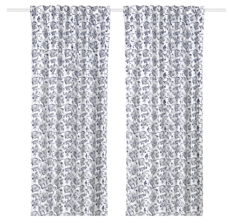 IKEA DOVREFIBBLOR Curtains 1 Pair 2 Panels White Blue 57×118″ NEW Sealed