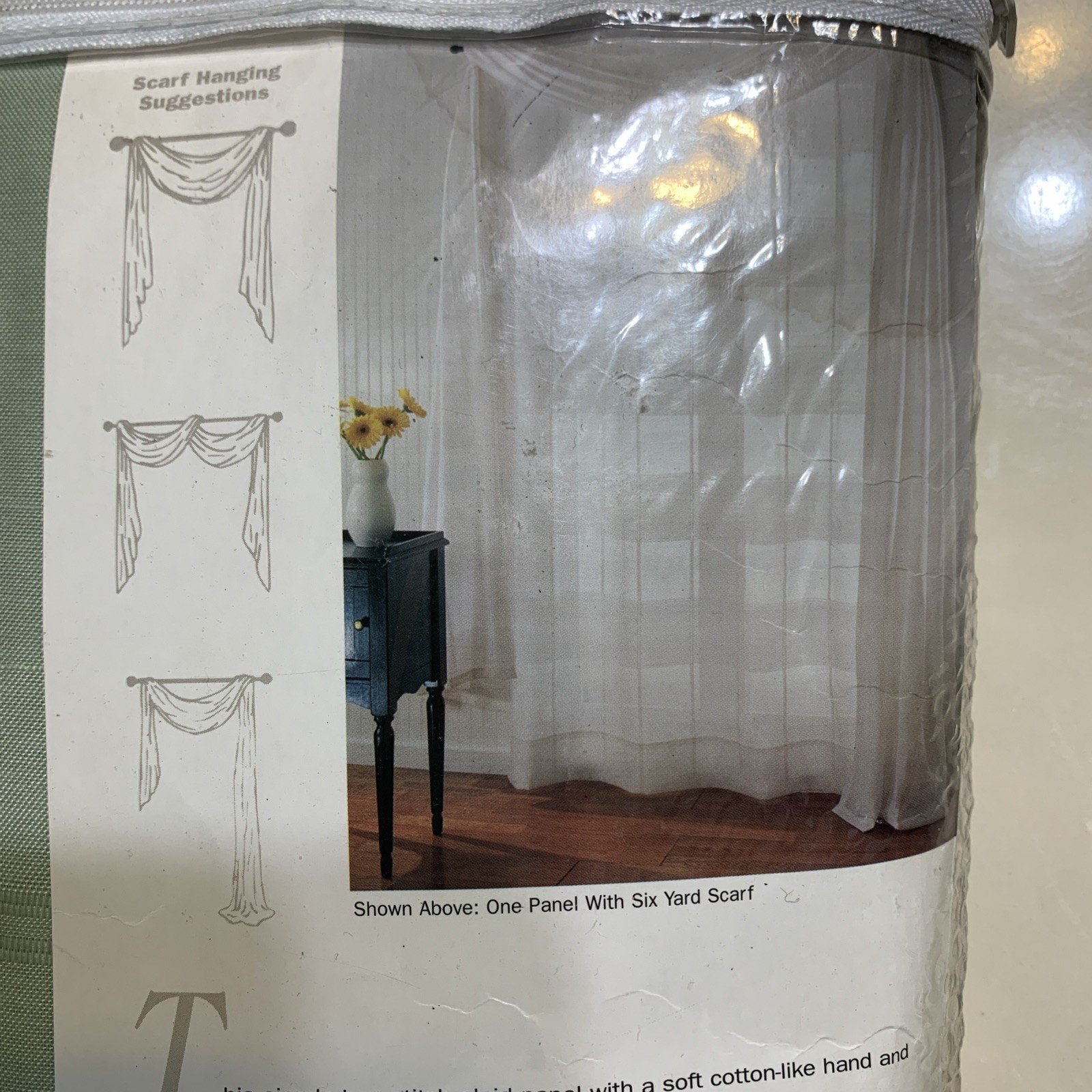 Sage Green Sheer Scarf Valances 56”Wx 216” Extra Long, Window Scarf Curtain New