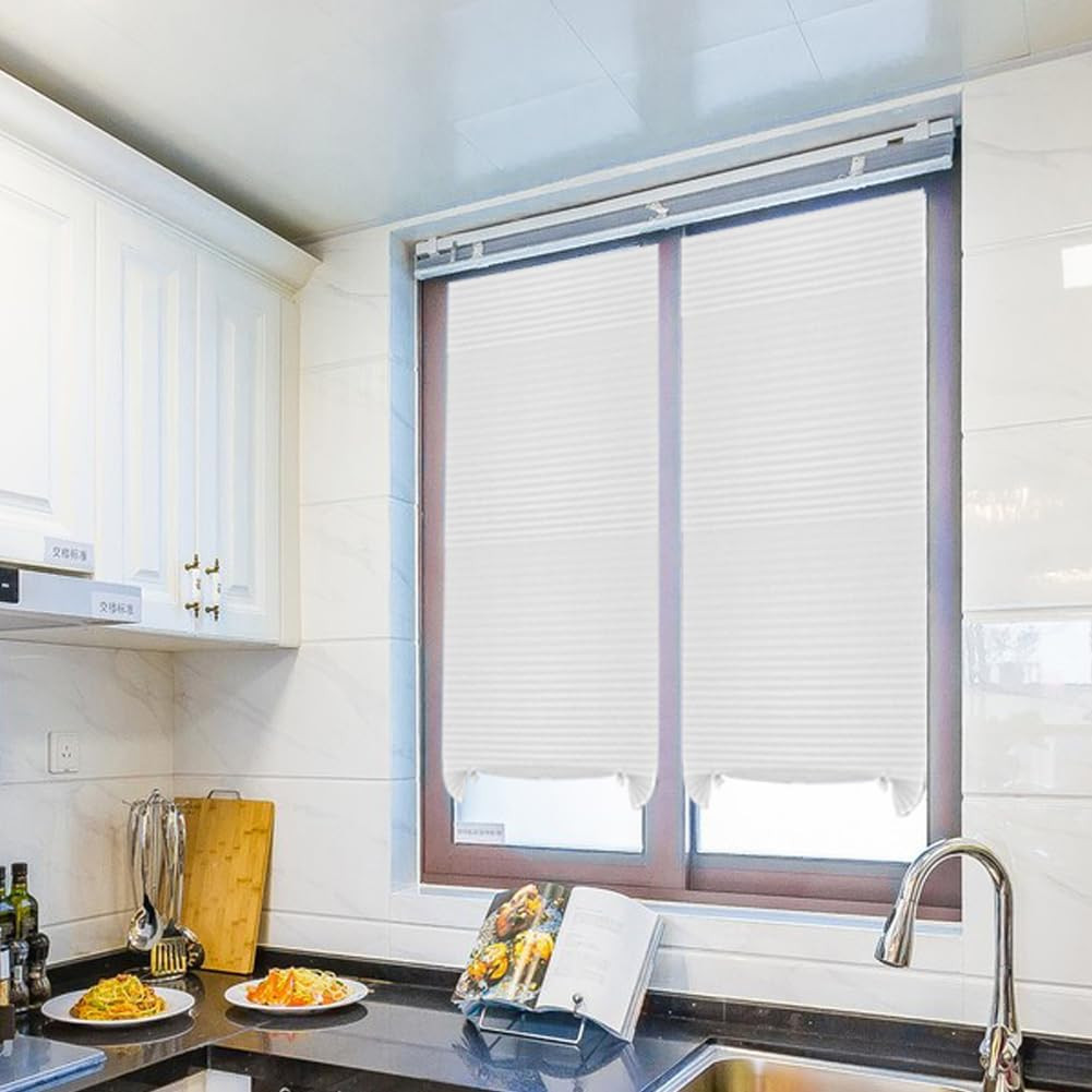2 Pack Temporary Blinds for Window, Self Adhesive Pleated Blinds Cordless No Dri
