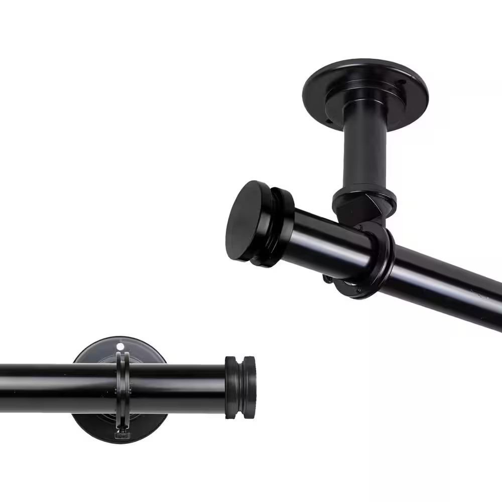 Bun Ceiling 66 In. – 120 In. Single Curtain Rod in Black with Finial