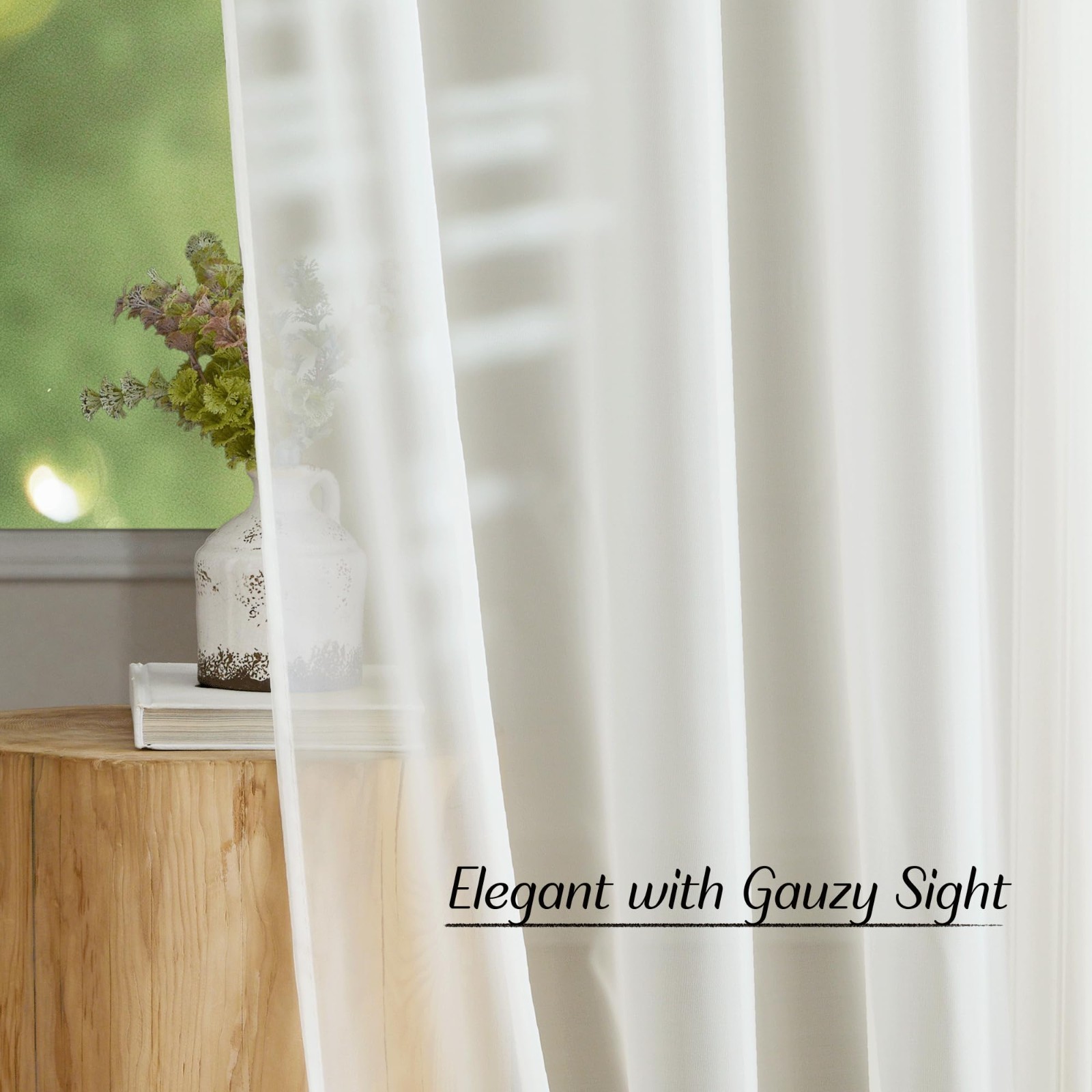 NICETOWN White Sheer Curtains & Drapes 2 Panels, W54 x L96 Grommet Top