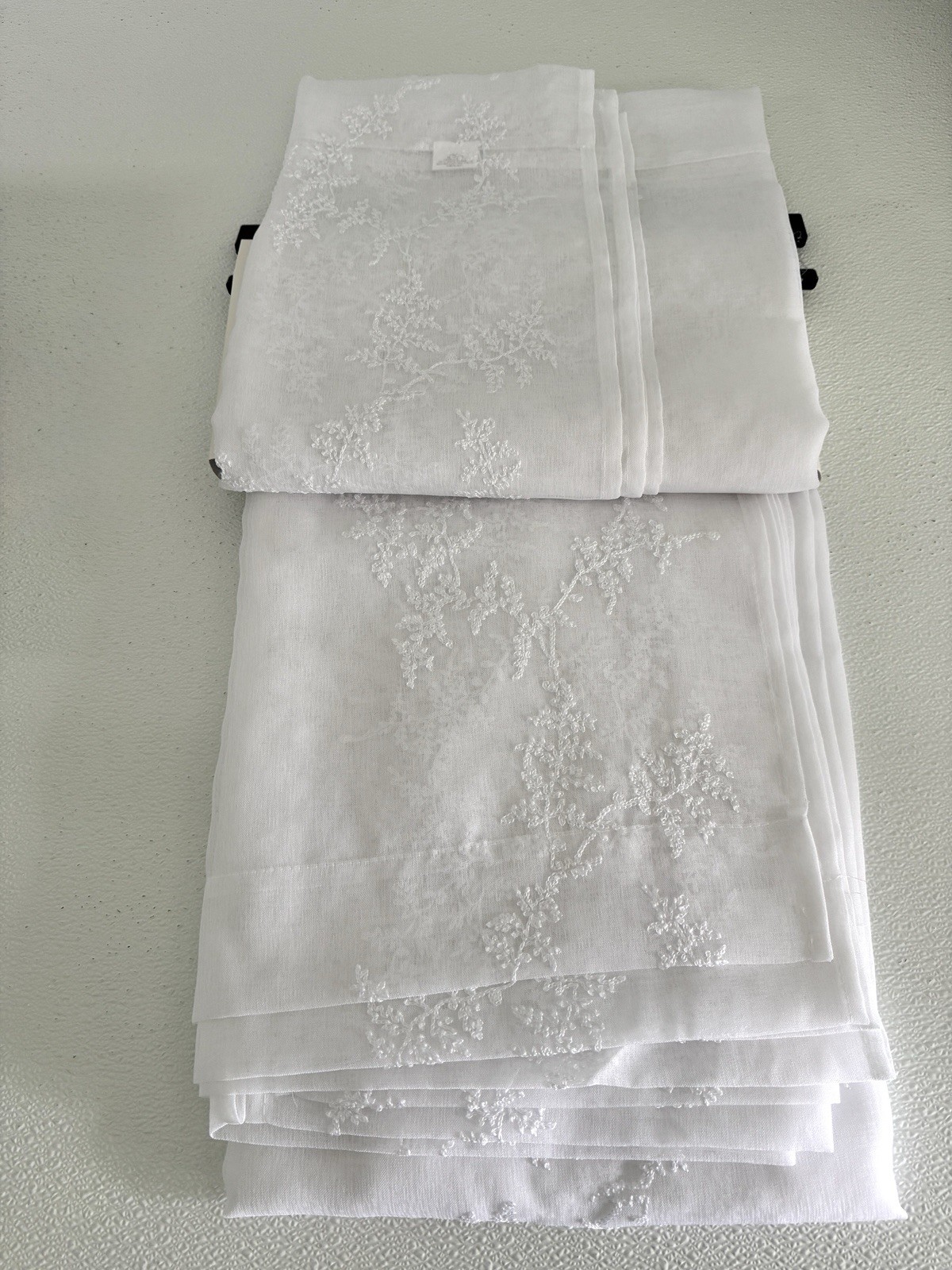 Laura Ashley Window Curtains 4 Panels 38 x 96″ Snow White Embroidered Sheer