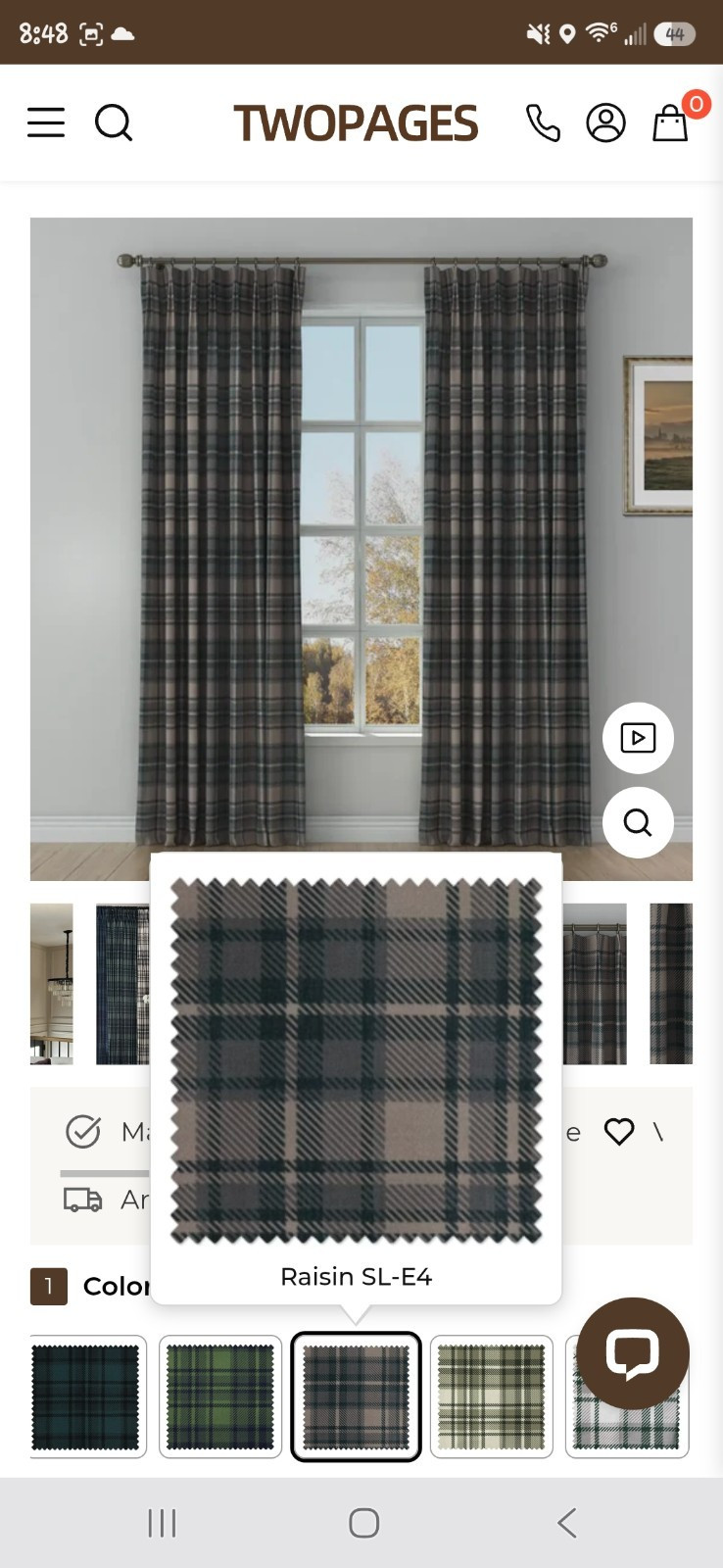 TWOPAGES Linen Blend Plaid Pinch Pleat Light Filtering Panel 42×96