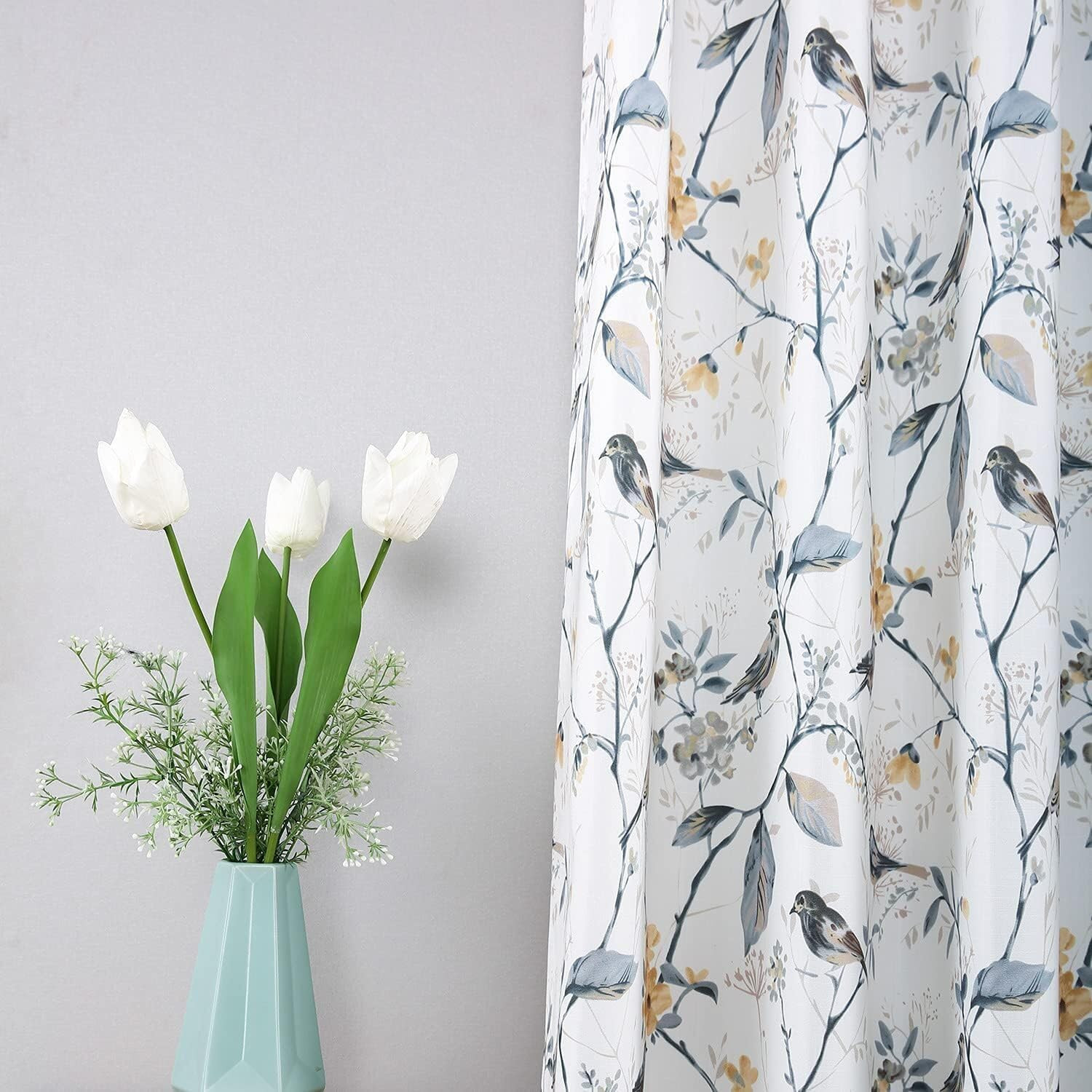 Farmhouse Bird Print Curtains 108″ Long, Grommet Drapes, 2 Panels Set