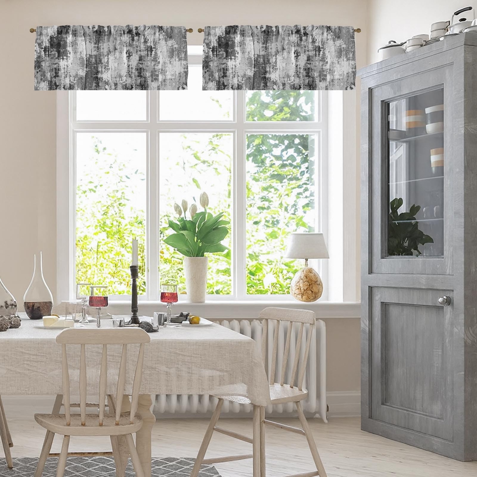 4 Pack Valances Window Treatments, Abstract Modern Grey Grunge Minimalist Dra…