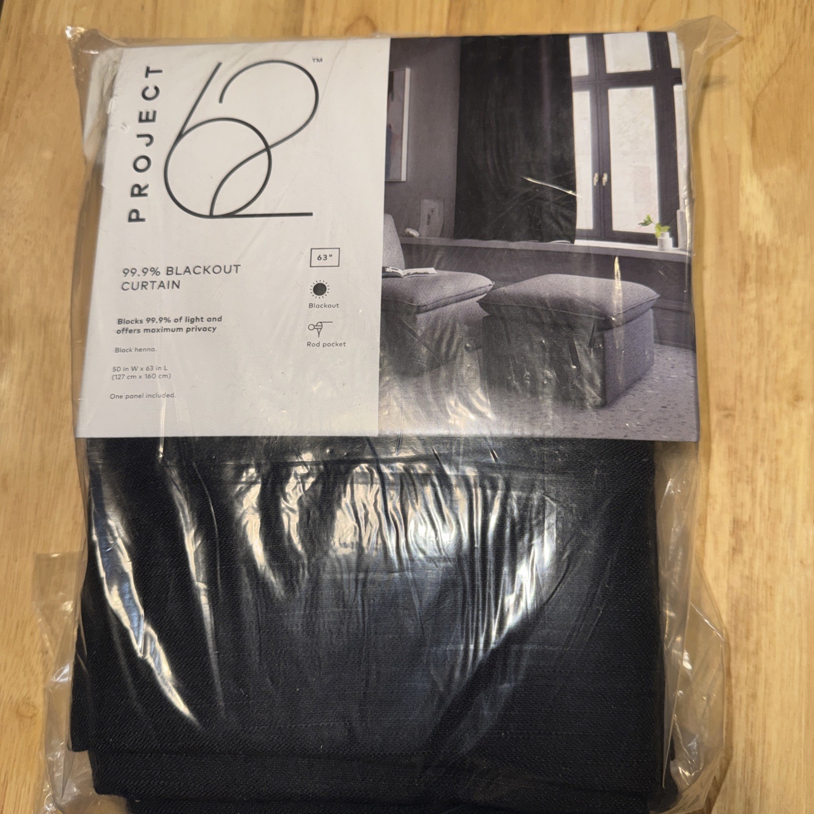 1pc Blackout Henna Curtain Window Panel – Black – 50 x 63 – Project 62 – New