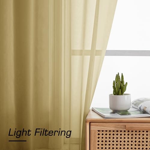 Sheer Tier Curtains for Kitchen 24 Inches Long 2 42″W x 24″L (Pack of 2) Gold
