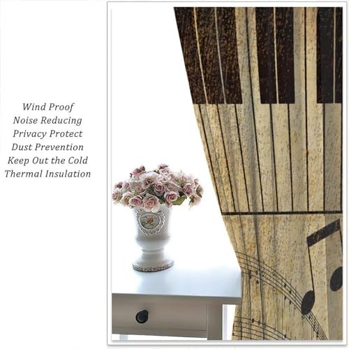 Music Curtains, Vintage Country Music Notes 20.5″W x 44″L (Pack of 2) Yellow