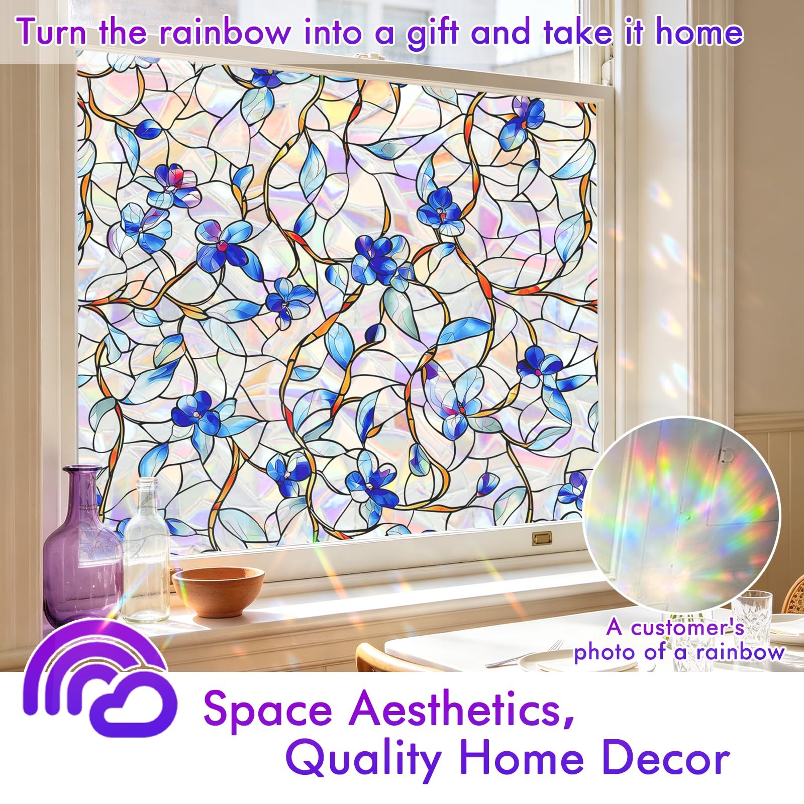 Rainbow Window Privacy Film,Heat Control,UV Blocking,Anti-Glare,Day & Night P…