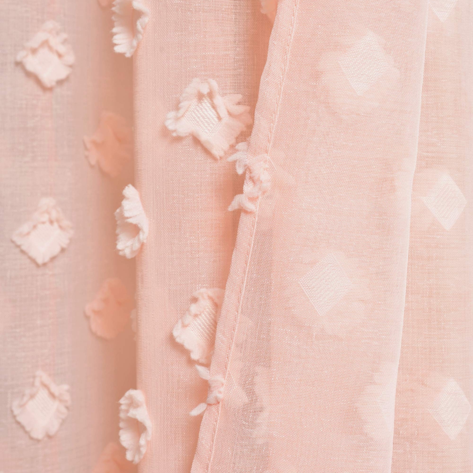 Blush Textured Dot Grommet Sheer Window Curtain Panel Pair 84″ X 3