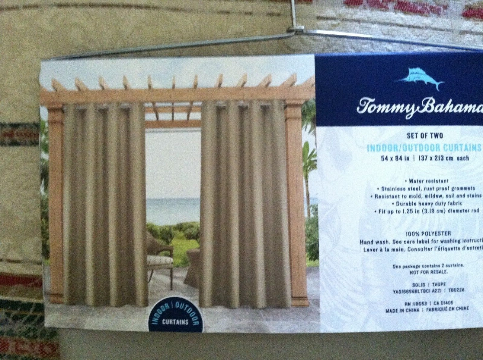 Tommy Bahama Curtains 2 Indoor Outdoor New 54 x 84″ Taupe Water Resistant