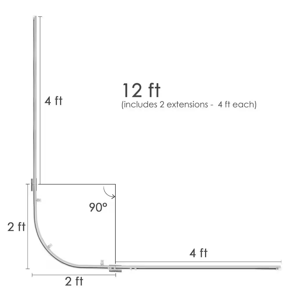 Heavy Duty 1 In. Dia Ceiling Mounted 90° Curved Corner Single Curtain Track 12 F