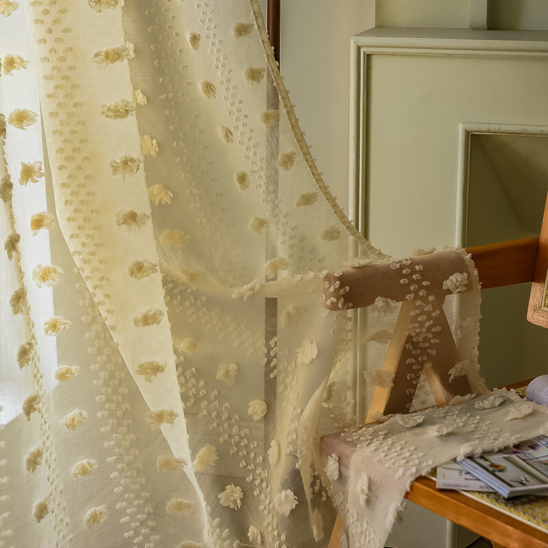 Bohemian Tufted Floral Curtains Moroccan Living Room Bedroom Sheer Tulle Curtain