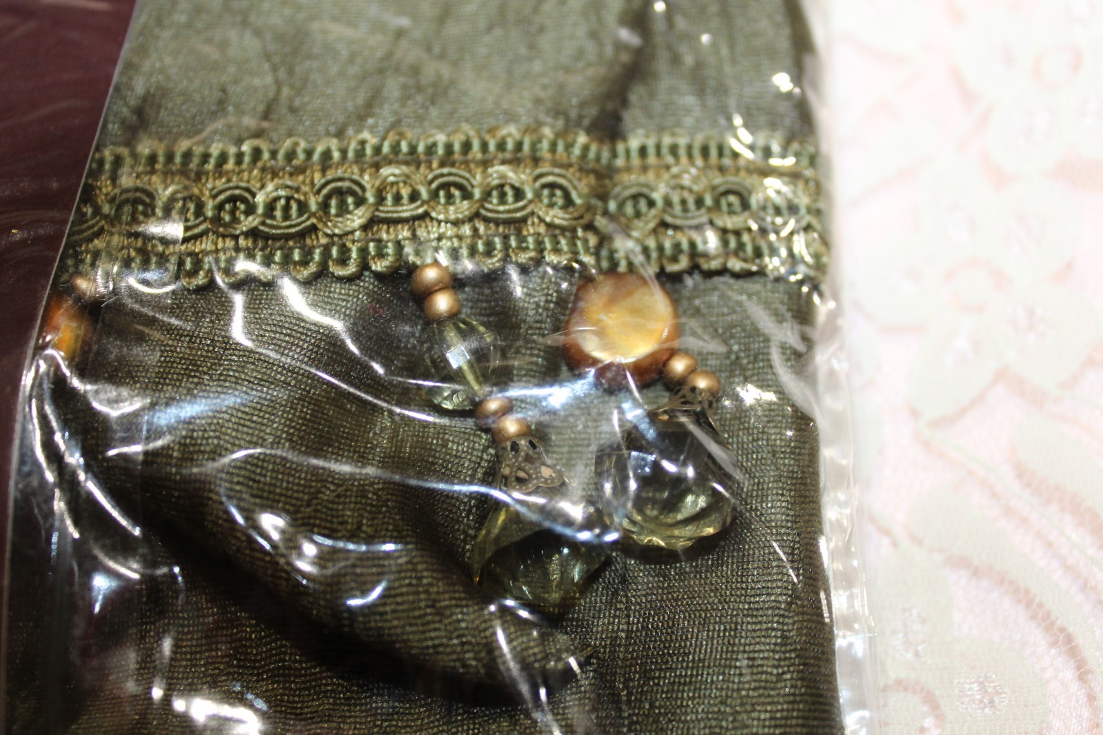 Chris Madden India Beaded Tailored Valance Olive Night NEW IN PACKAGE