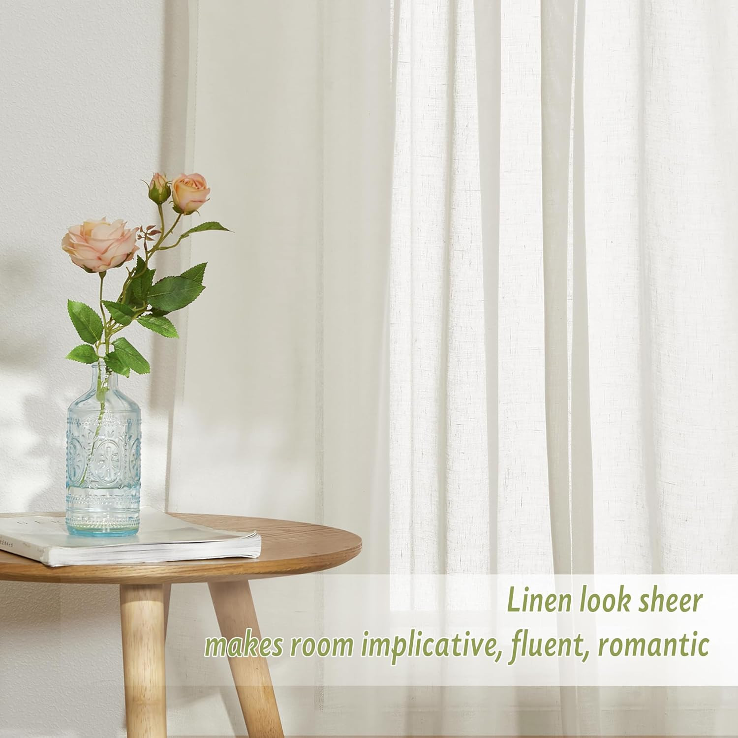 Natural Linen Back Tab Curtains 84 Inch Length for Living Room 2 Panel Pocket Dr