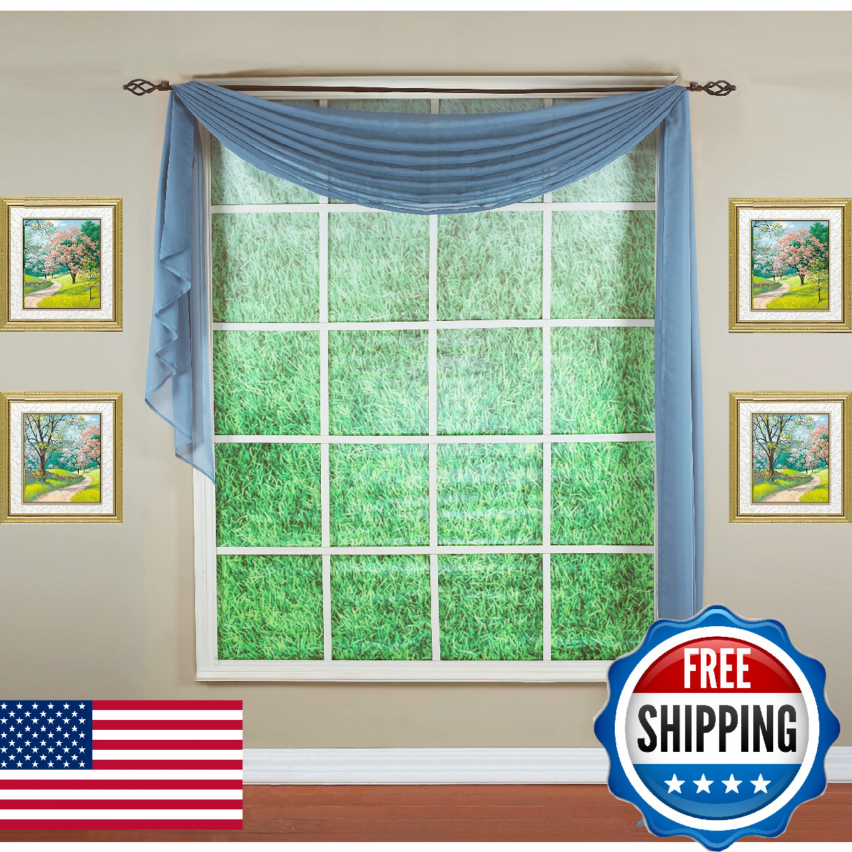 Today’S Curtain Todays Curtain Emelia Original Voile Scarf 216 Wedge Blue 45 W