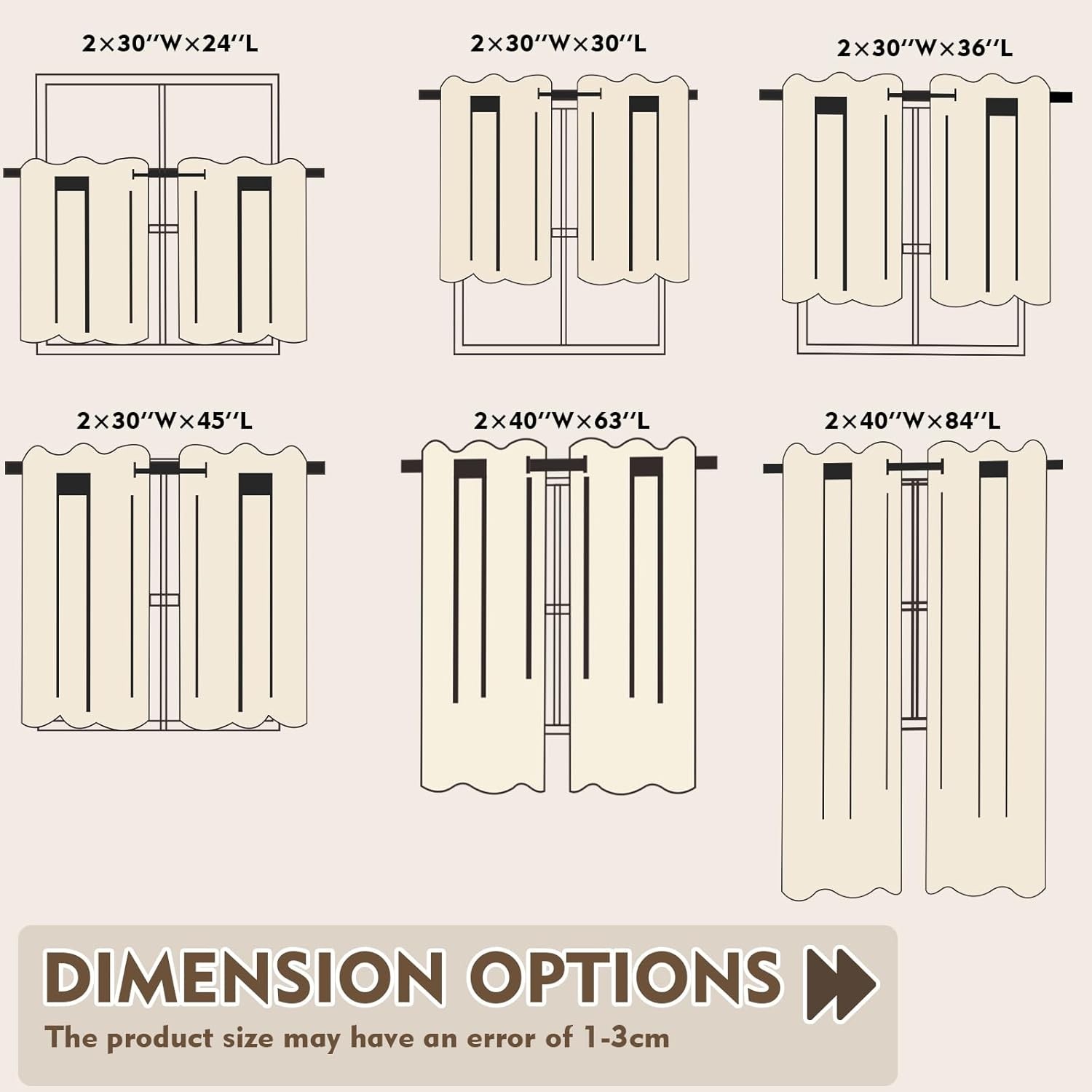 2-Pack Lined White Kitchen Tier Curtains – Modern 24-Inch Light Filtering Panels