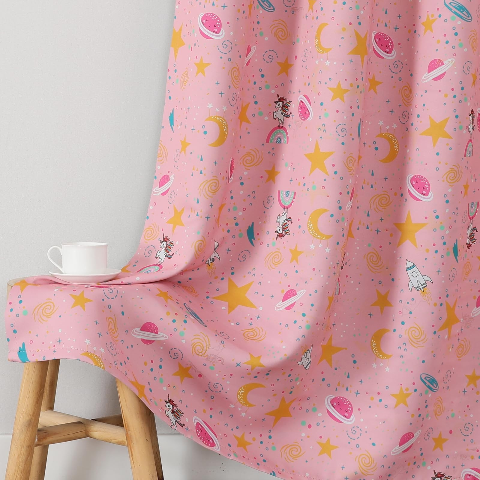 Unicorn Princess Theme Pink Blackout Curtains for Girls Bedroom 63 Inches Len…