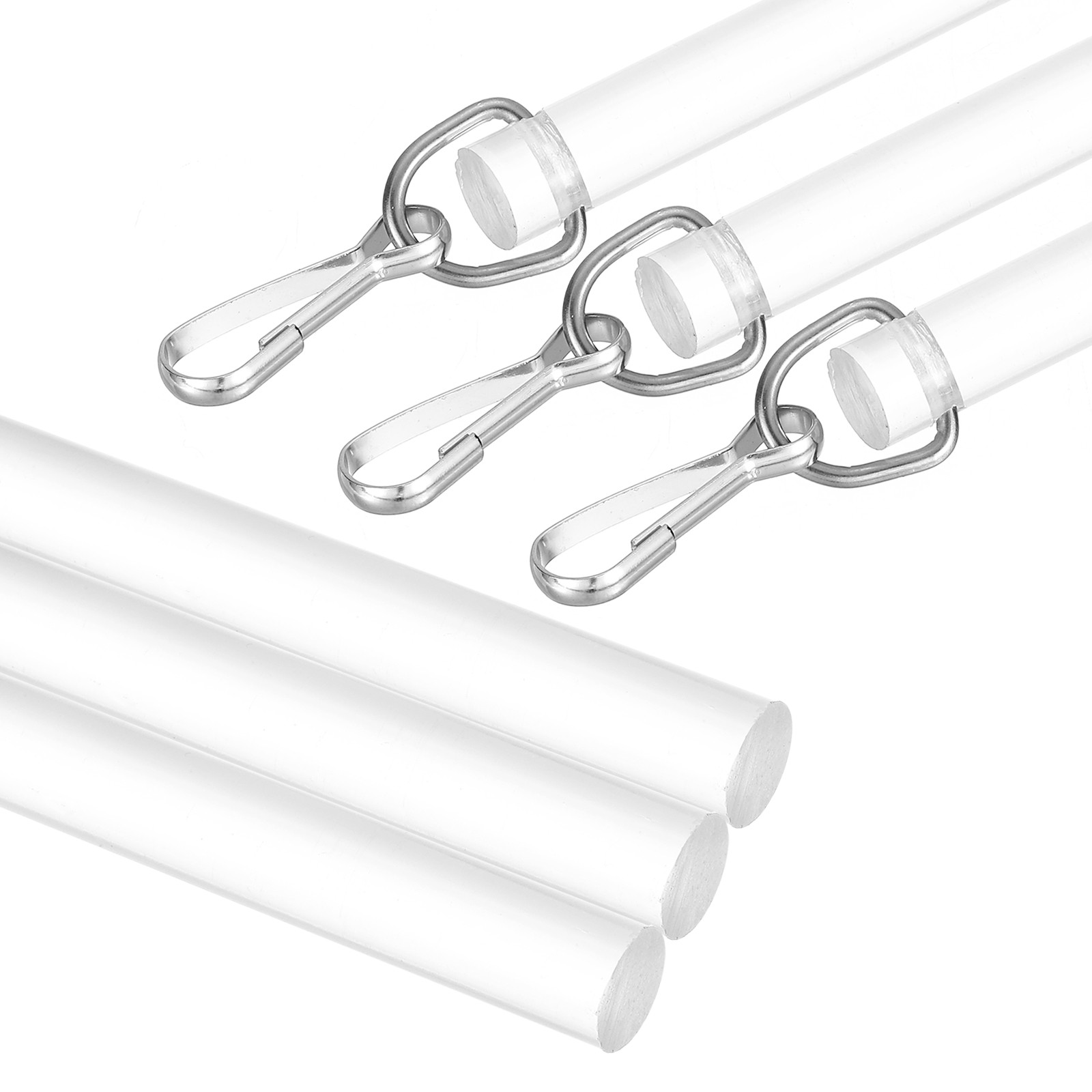 3Pcs 24″ Acrylic Drapery Wand Universal Curtain Pull Rod with Snap Hook Clear